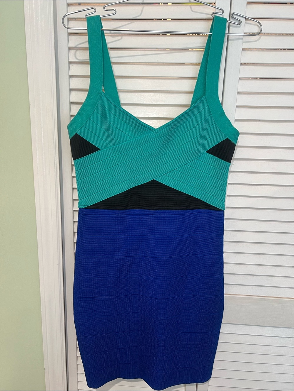WOW couture Teal, Black & Royal Blue Bandage Mini Dress